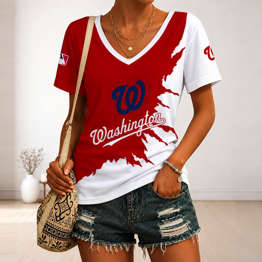[HOMERUN DEAL] NEW CUSTOMIZED MLB28 WNS WASHINGTON NATIONALS V-NECK FEMALE SHIRT