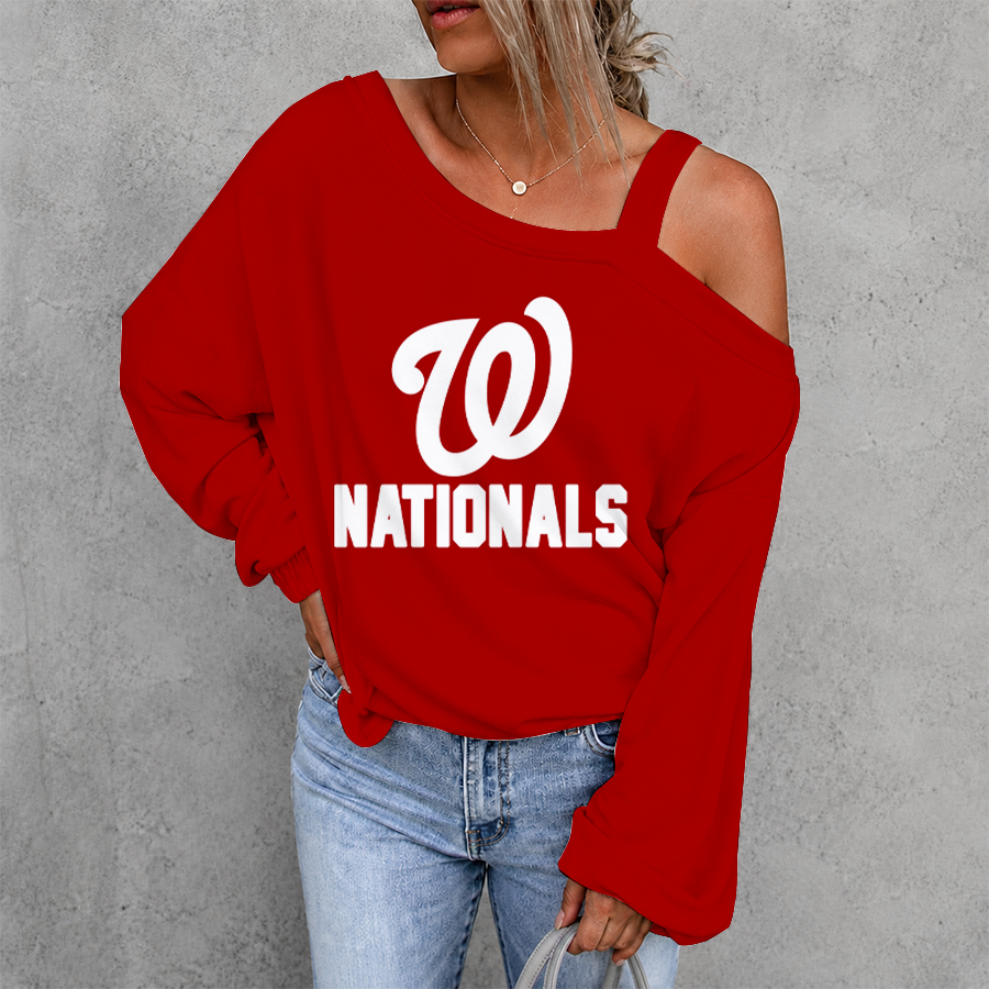 [HOMERUN DEAL] NEW CUSTOMIZED MLB28 WNS WASHINGTON NATIONALS WOMEN'S OFF-SHOULDER LONG SLEEVE SHIRT