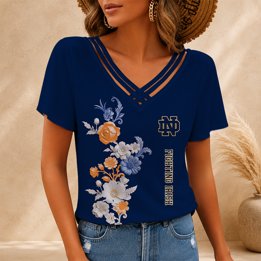 [FAN FAVORITE] NEW CUSTOMIZED NCAA FBS28 NFI NOTRE DAME FIGHTING IRISH V-NECK SHIRT