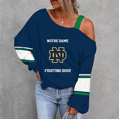 [TOUCHDOWN DEAL] NEW CUSTOMIZED NCAA FBS28 NFI NOTRE DAME FIGHTING IRISH WOMEN'S OFF-SHOULDER LONG SLEEVE SHIRT
