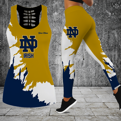 [TOUCHDOWN DEAL] NEW CUSTOMIZED NCAA FBS28 NFI NOTRE DAME FIGHTING IRISH HOLLOW TANK TOP & LEGGINGS SET