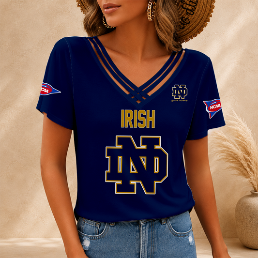 [TOUCHDOWN DEAL] NEW CUSTOMIZED NCAA FBS28 NFI NOTRE DAME FIGHTING IRISH V-NECK SHIRT