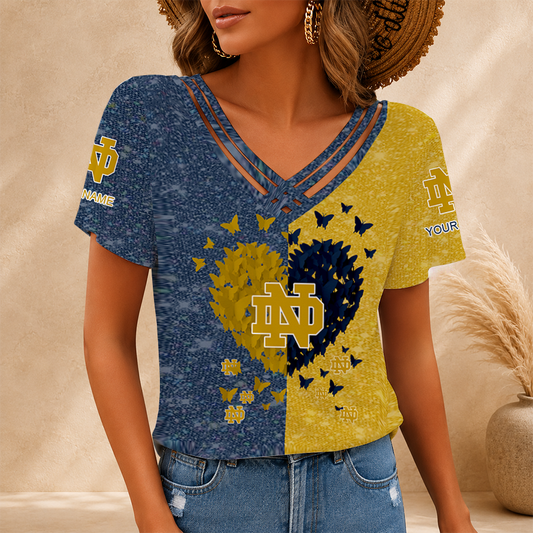 [TOUCHDOWN DEAL] NEW CUSTOMIZED NCAA FBS28 NFI NOTRE DAME FIGHTING IRISH V-NECK SHIRT