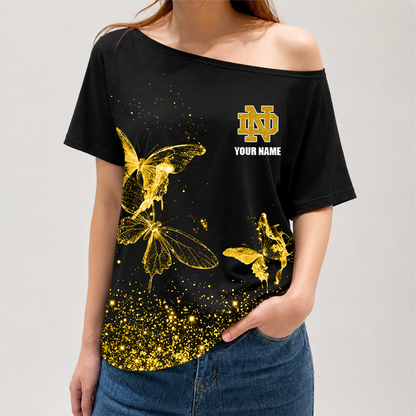 [TOUCHDOWN DEAL]NEW CUSTOMIZED NCAA FBS28 NFI NOTRE DAME FIGHTING IRISH OFF-SHOULDER SHIRT