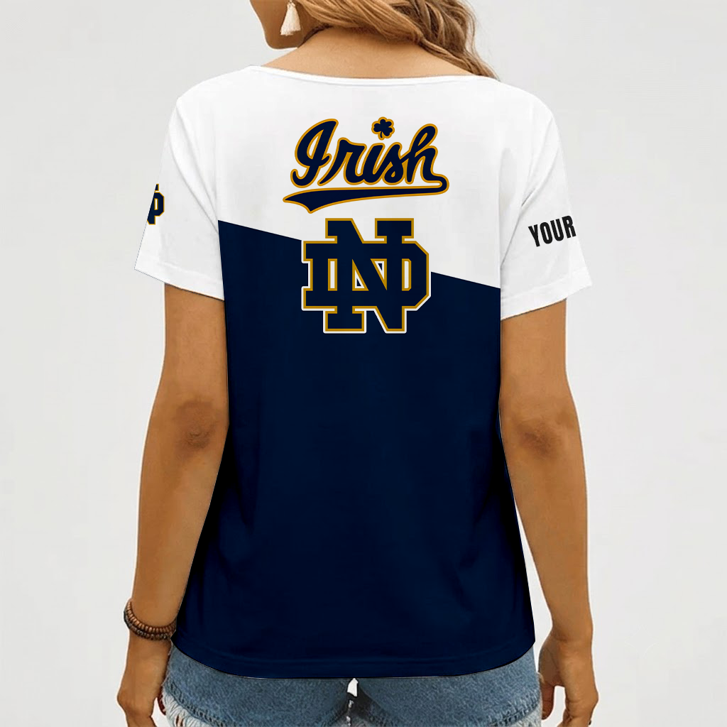 [FAN FAVORITE] NEW CUSTOMIZED NCAA FBS28 NFI NOTRE DAME FIGHTING IRISH V-NECK FEMALE SHIRT