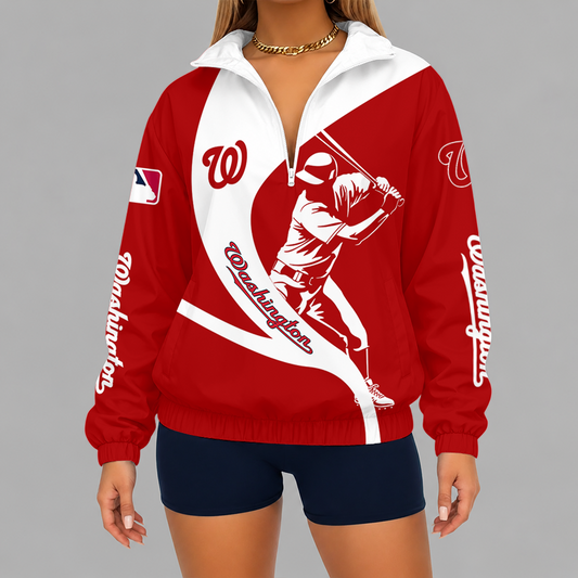 [HOMERUN DEAL] NEW CUSTOMIZED MLB28 WNS WASHINGTON NATIONALS V-NECK ZIPPER SWEATSHIRT JACKET