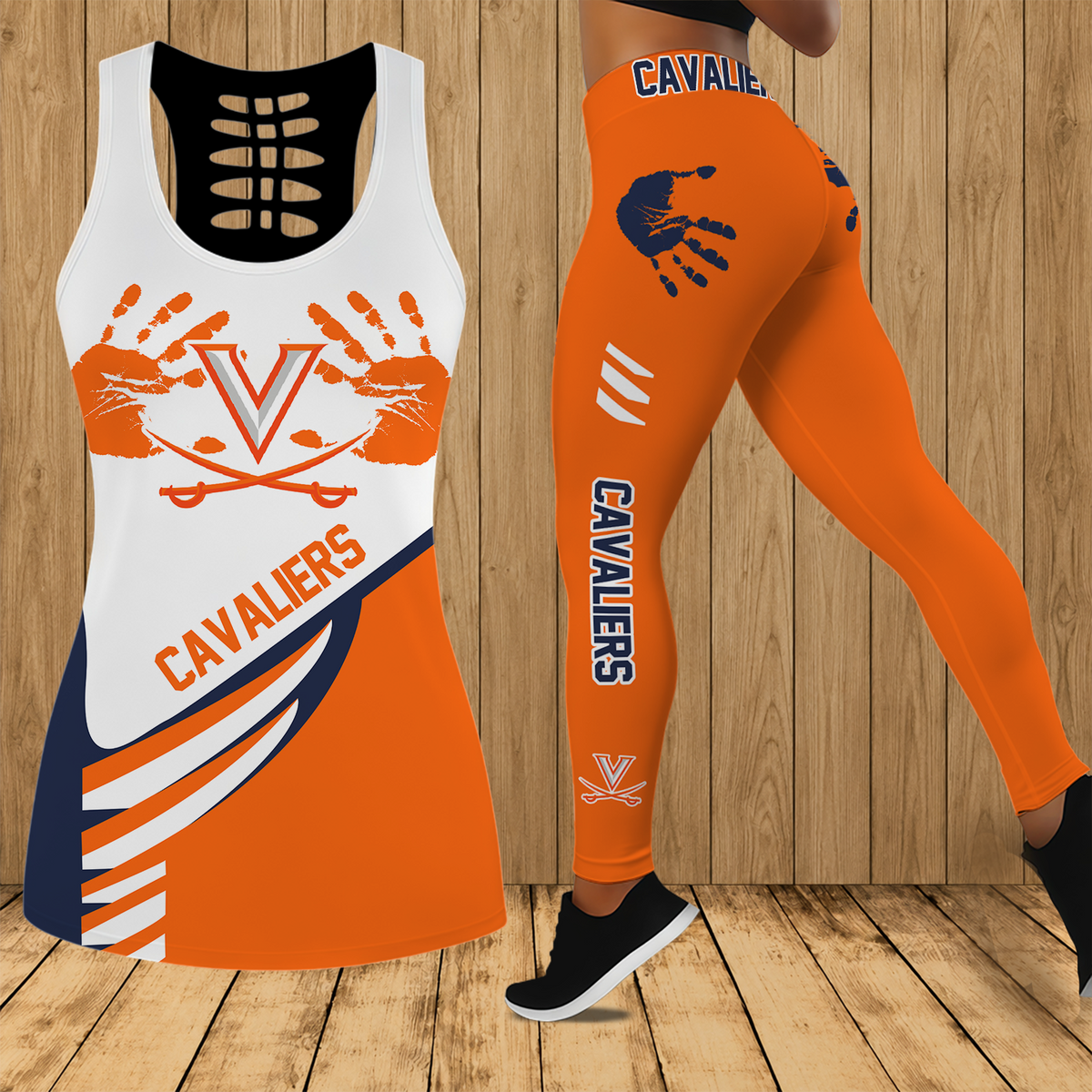 [HOMERUN DEAL] NEW CUSTOMIZED NCAA CWS28 VIC VIRGINIA CAVALIERS HOLLOW TANK TOP & LEGGINGS SET