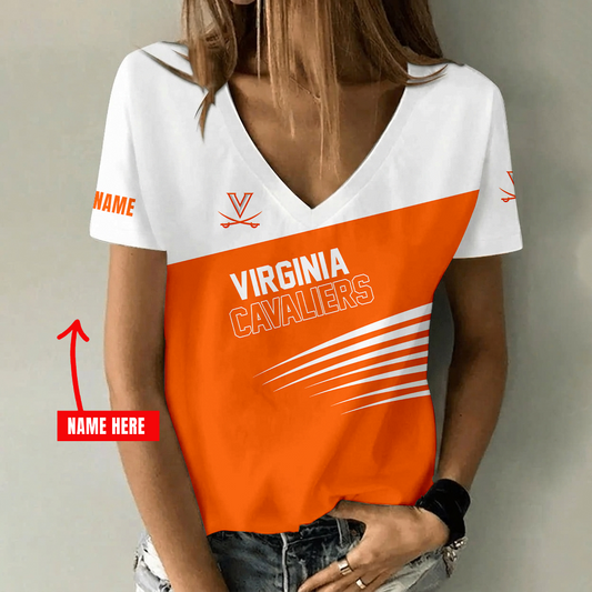 [FAN FAVORITE] NEW CUSTOMIZED NCAA CWS28 VIC VIRGINIA CAVALIERS V-NECK FEMALE SHIRT