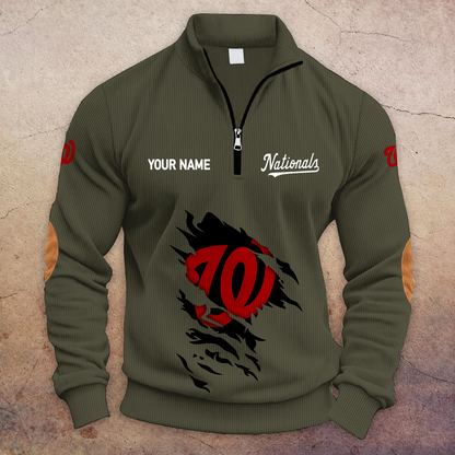 [HOMERUN DEAL] NEW CUSTOMIZED MLB28 WNS WASHINGTON NATIONALS MULTICOLOR STRIPED QUATER ZIP SWEATSHIRT