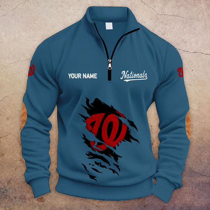 [HOMERUN DEAL] NEW CUSTOMIZED MLB28 WNS WASHINGTON NATIONALS MULTICOLOR STRIPED QUATER ZIP SWEATSHIRT
