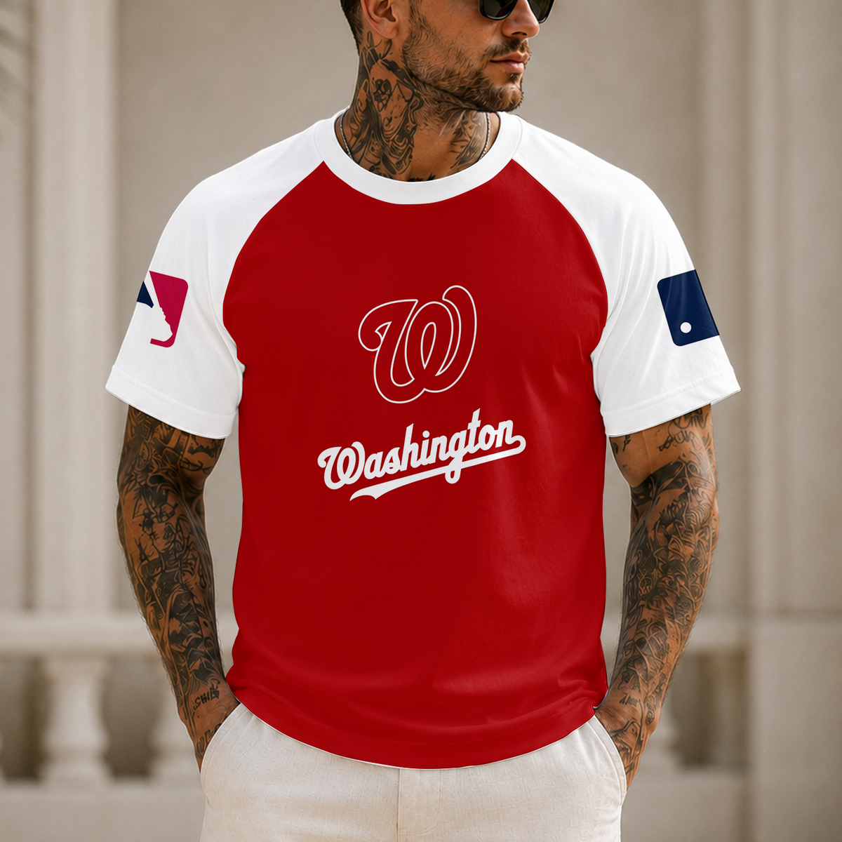 [HOMERUN DEAL] NEW MLB28 WNS WASHINGTON NATIONALS CUSTOMIZED RAGLAN TEE