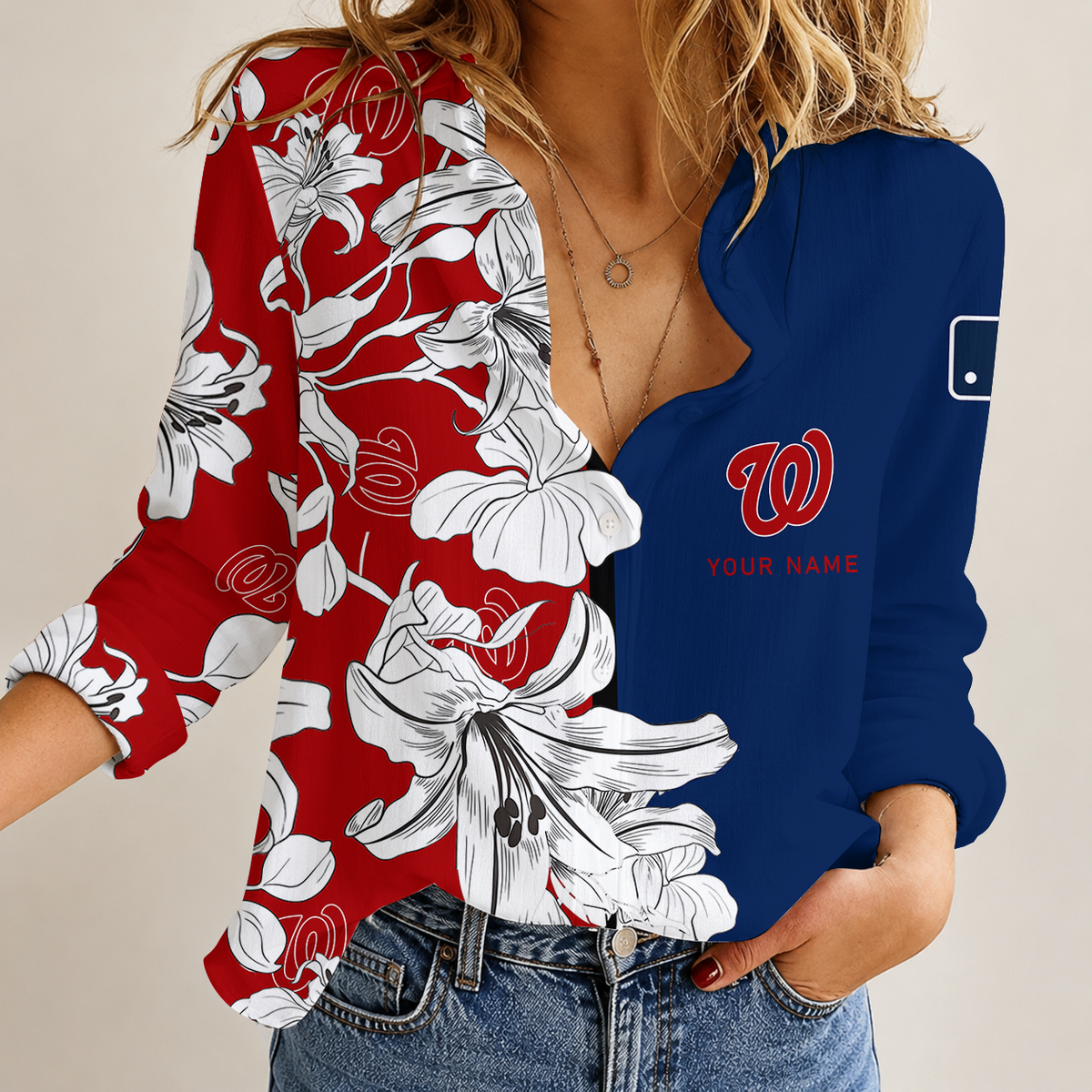 [HOMERUN DEAL] NEW CUSTOMIZED MLB28 WNS WASHINGTON NATIONALS WOMEN CASUAL SHIRT