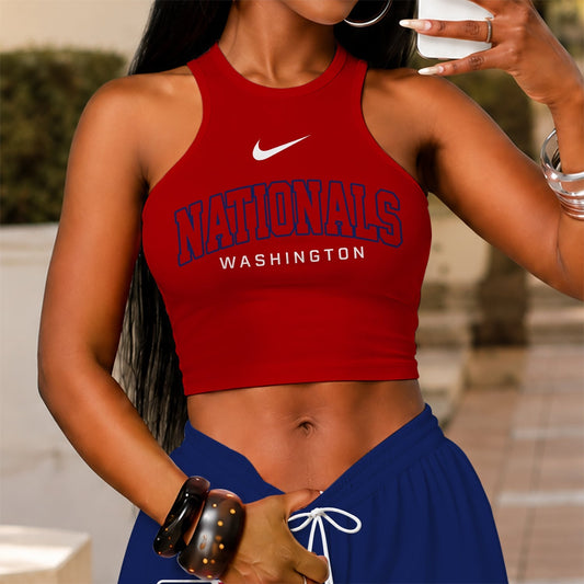 [HOMERUN DEAL] NEW CUSTOMIZED MLB28 WNS WASHINGTON NATIONALS WOMEN'S CROP TOP & LONGPANTS SET