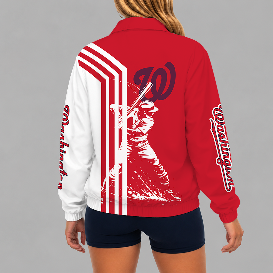 [HOMERUN DEAL] NEW CUSTOMIZED MLB28 WNS WASHINGTON NATIONALS V-NECK ZIPPER SWEATSHIRT JACKET