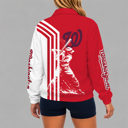 [HOMERUN DEAL] NEW CUSTOMIZED MLB28 WNS WASHINGTON NATIONALS V-NECK ZIPPER SWEATSHIRT JACKET