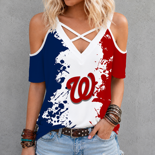 [HOMERUN DEAL] NEW CUSTOMIZED MLB28 WNS WASHINGTON NATIONALS CRISS CROSS V-NECK TOP