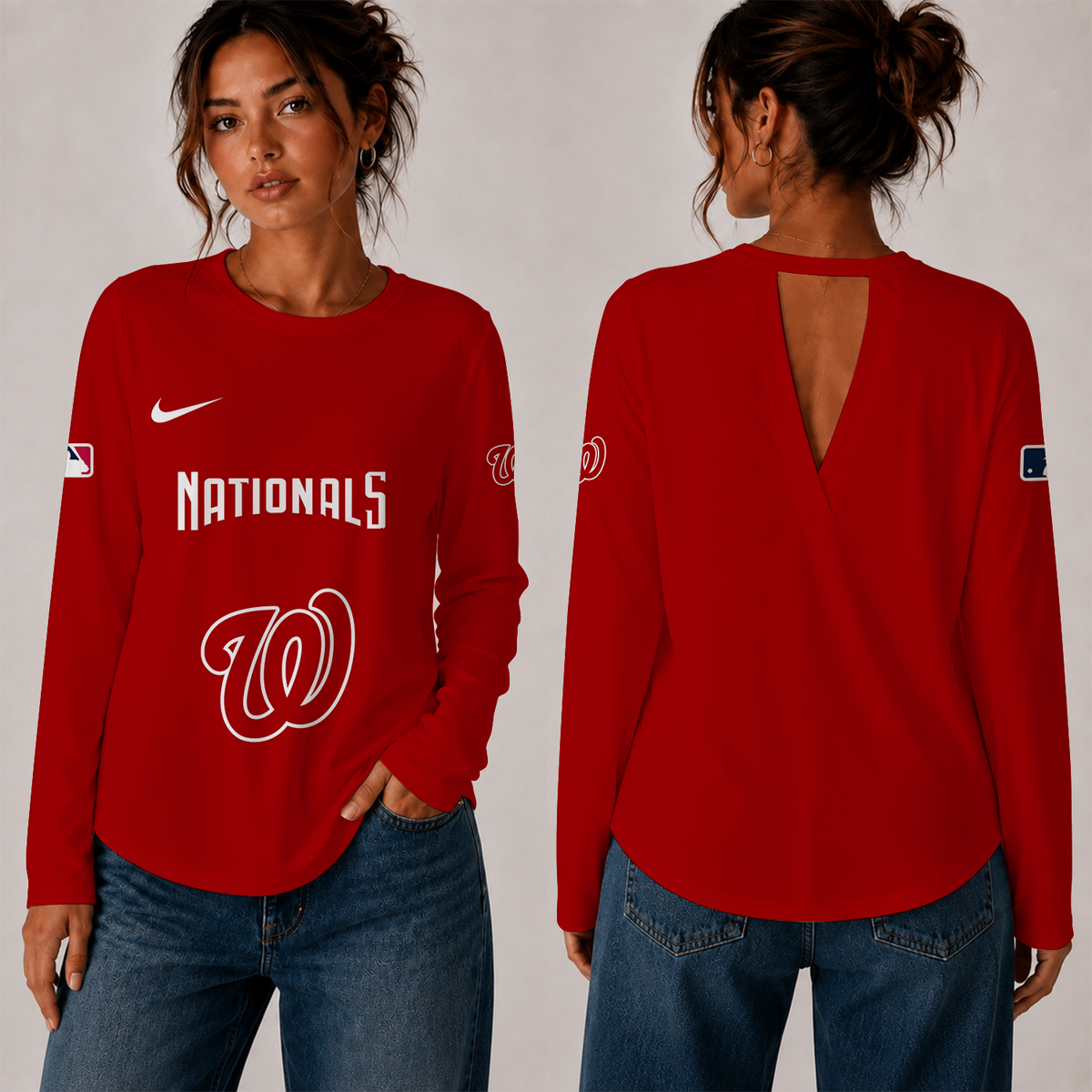[HOMERUN DEAL] NEW CUSTOMIZED MLB28 WNS THE NATIONALS WOMEN'S BACK V-CUT LONG-SLEEVE SHIRT