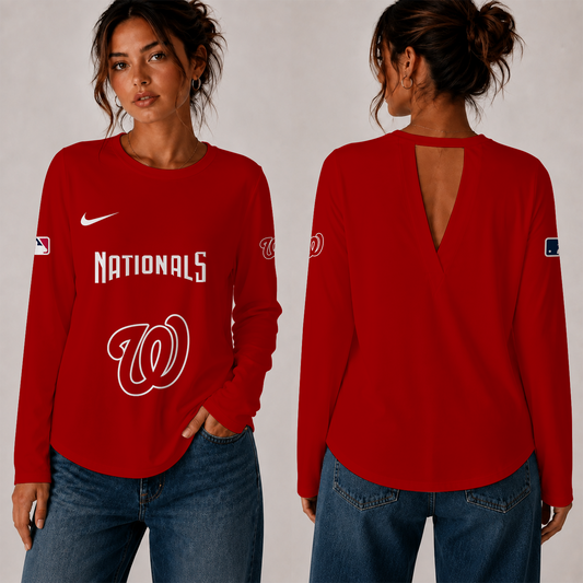 [HOMERUN DEAL] NEW CUSTOMIZED MLB28 WNS THE NATIONALS WOMEN'S BACK V-CUT LONG-SLEEVE SHIRT