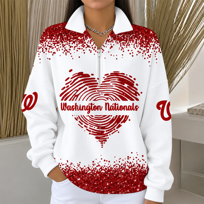 [HOMERUN DEAL] NEW CUSTOMIZED MLB28 WNS THE NATIONALS QUARTER ZIP RIBBED SWEATER