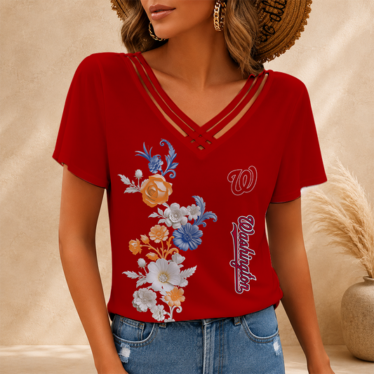 [HOMERUN DEAL] NEW CUSTOMIZED MLB28 WNS WASHINGTON NATIONALS V-NECK SHIRT