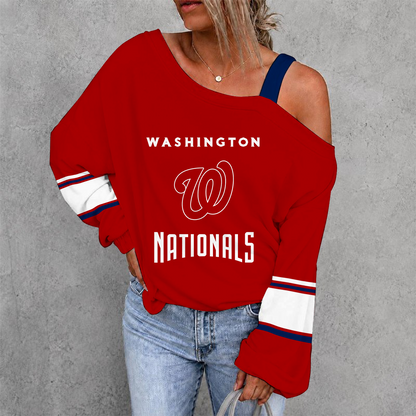 [HOMERUN DEAL] NEW CUSTOMIZED MLB28 WNS WASHINGTON NATIONALS WOMEN'S OFF-SHOULDER LONG SLEEVE SHIRT