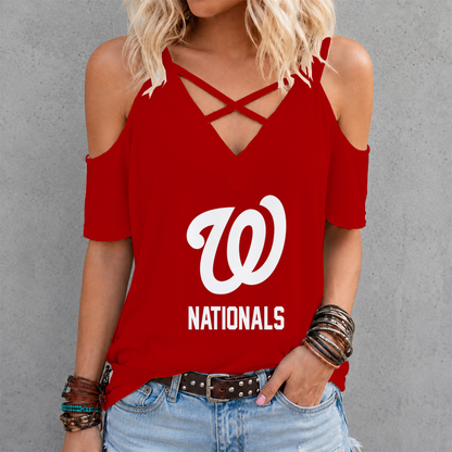 [HOMERUN DEAL] NEW CUSTOMIZED MLB28 WNS WASHINGTON NATIONALS CRISS CROSS V-NECK TOP