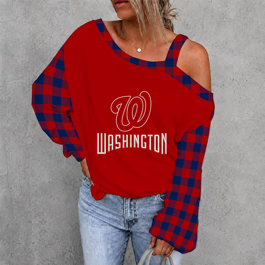 [HOMERUN DEAL] NEW CUSTOMIZED MLB28 WNS WASHINGTON NATIONALS WOMEN'S OFF-SHOULDER LONG SLEEVE SHIRT
