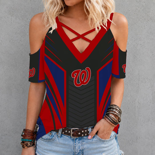 [HOMERUN DEAL] NEW CUSTOMIZED MLB28 WNS WASHINGTON NATIONALS CRISS CROSS V-NECK TOP
