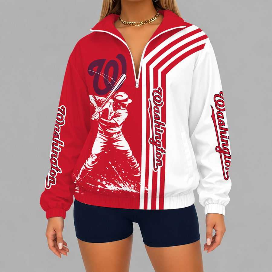 [HOMERUN DEAL] NEW CUSTOMIZED MLB28 WNS WASHINGTON NATIONALS V-NECK ZIPPER SWEATSHIRT JACKET