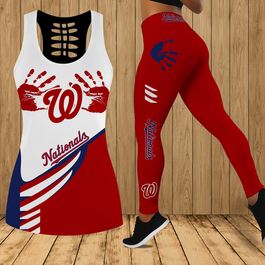 [HOMERUN DEAL] NEW CUSTOMIZED MLB28 WNS WASHINGTON NATIONALS HOLLOW TANK TOP & LEGGINGS SET