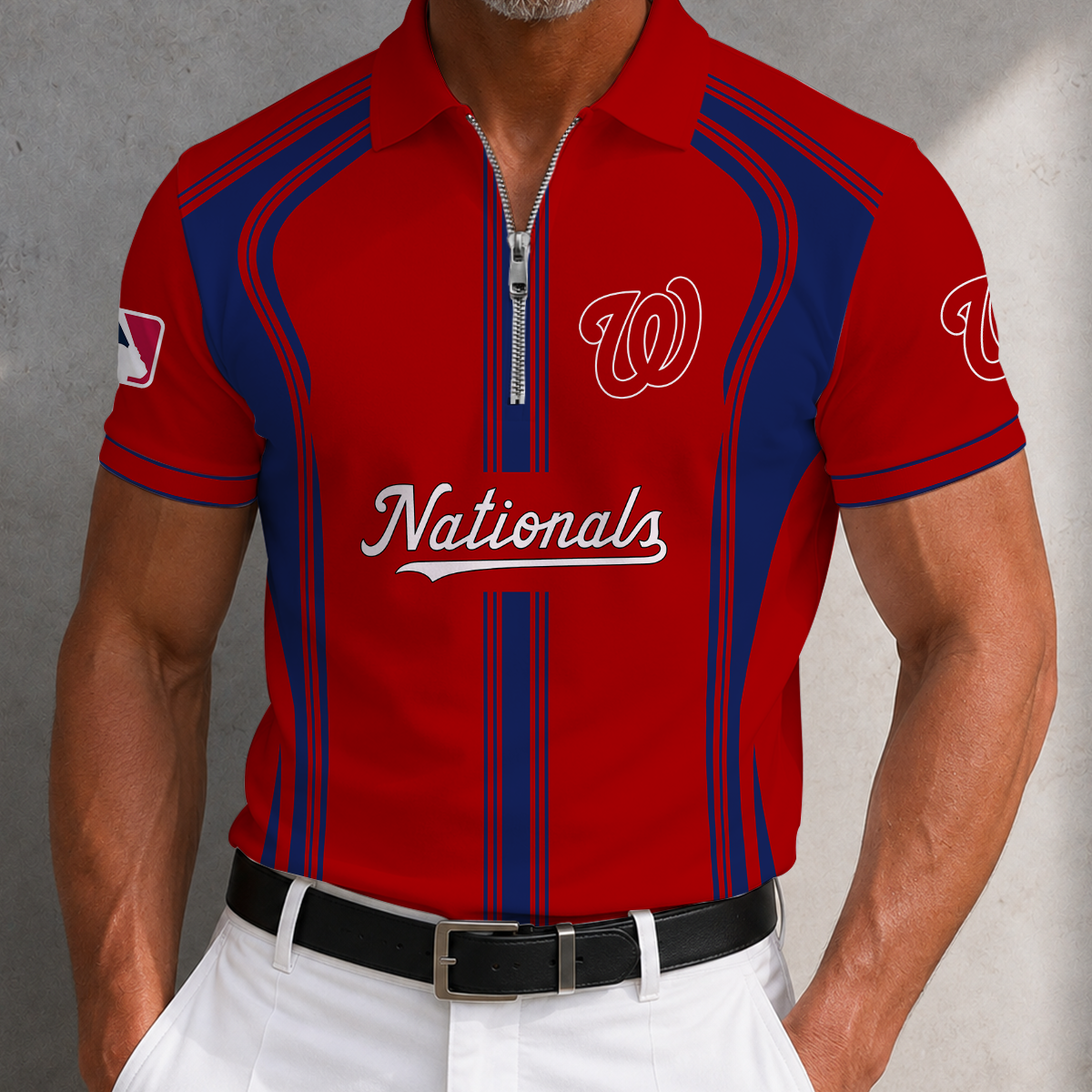 [HOMERUN DEAL] NEW CUSTOMIZED MLB28 WNS WASHINGTON NATIONALS ZIP POLO SHIRT