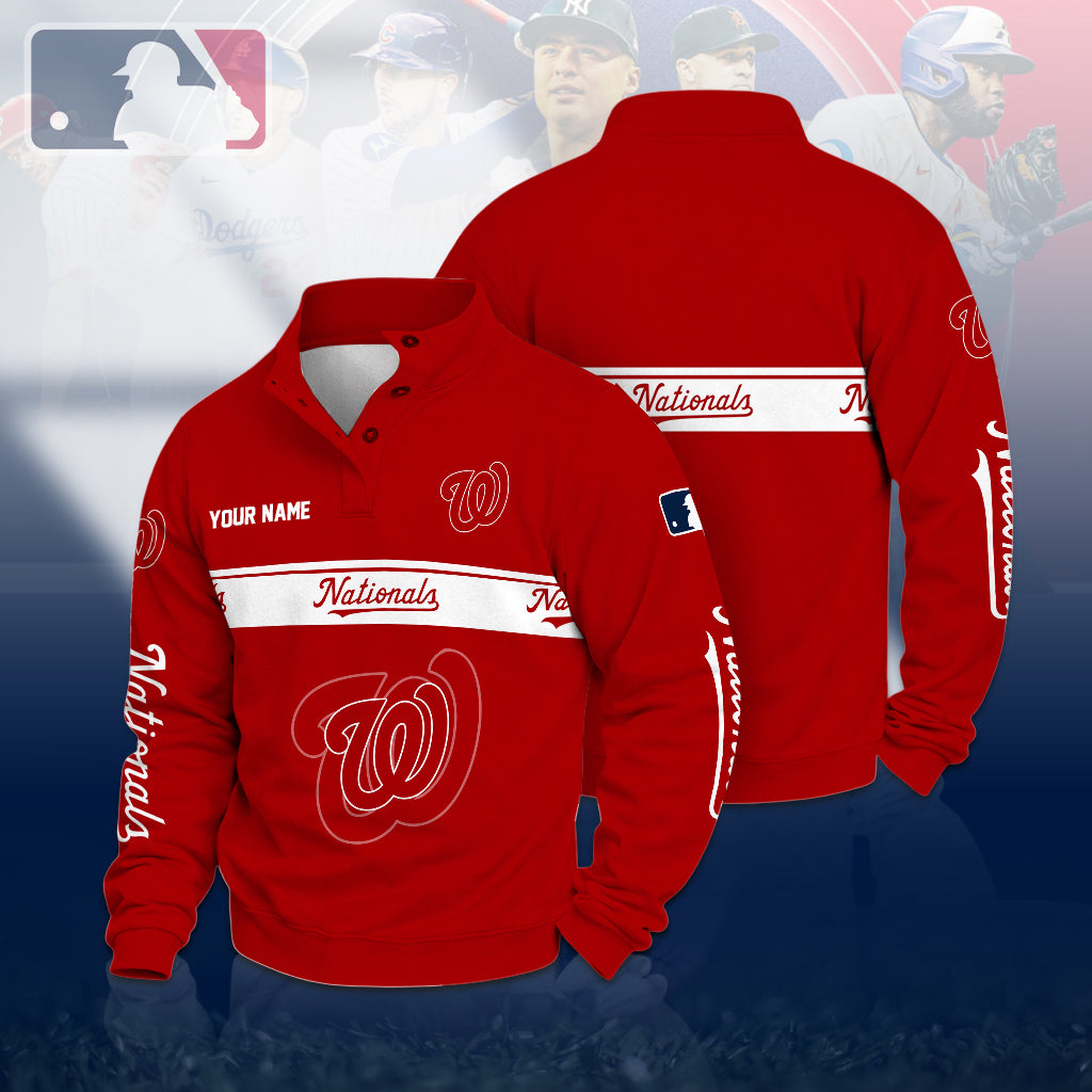 [HOMERUN DEAL] NEW CUSTOMIZED MLB28 WNS WASHINGTON NATIONALS QUARTER-BUTTON SWEATSHIRT