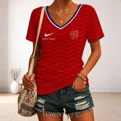 [HOMERUN DEAL] NEW CUSTOMIZED MLB28 WNS WASHINGTON NATIONALS V-NECK FEMALE SHIRT