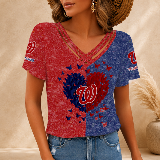 [HOMERUN DEAL] NEW CUSTOMIZED MLB28 WNS WASHINGTON NATIONALS V-NECK SHIRT