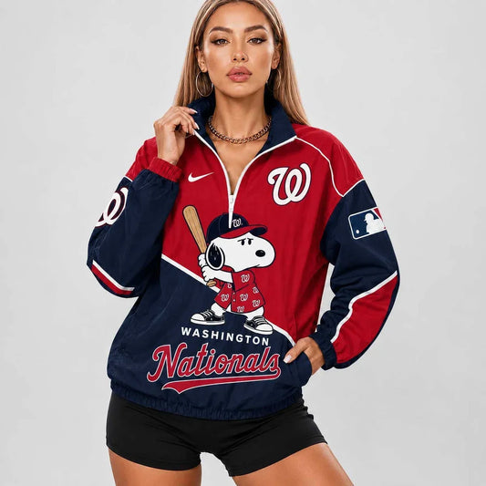 [HOMERUN DEAL] NEW CUSTOMIZED MLB28 WNS WASHINGTON NATIONALS V-NECK ZIPPER SWEATSHIRT JACKET