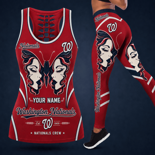 [HOMERUN DEAL] NEW CUSTOMIZED MLB28 WNS WASHINGTON NATIONALS HOLLOW TANK TOP & LEGGINGS SET