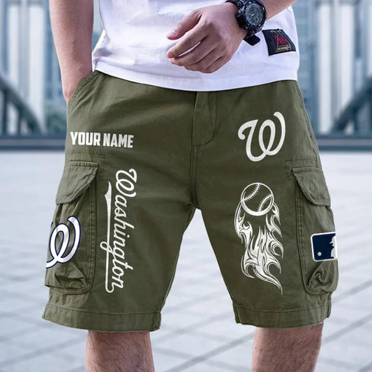 [HOMERUN DEAL] NEW CUSTOMIZED MLB28 WNS WASHINGTON NATIONALS MEN'S CARGO SHORTS
