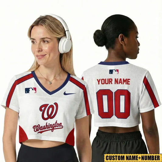 [HOMERUN DEAL] NEW CUSTOMIZED MLB28 WNS WASHINGTON NATIONALS V-NECK JERSEY CROP TOP