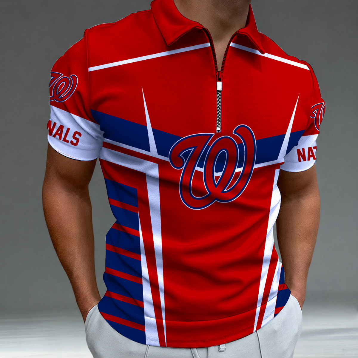 [HOMERUN DEAL] NEW CUSTOMIZED MLB28 WNS WASHINGTON NATIONALS ZIP POLO SHIRT