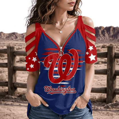 [HOMERUN DEAL] NEW CUSTOMIZED MLB28 WNS WASHINGTON NATIONALS STRAPPY COLD-SHOULDER TOP