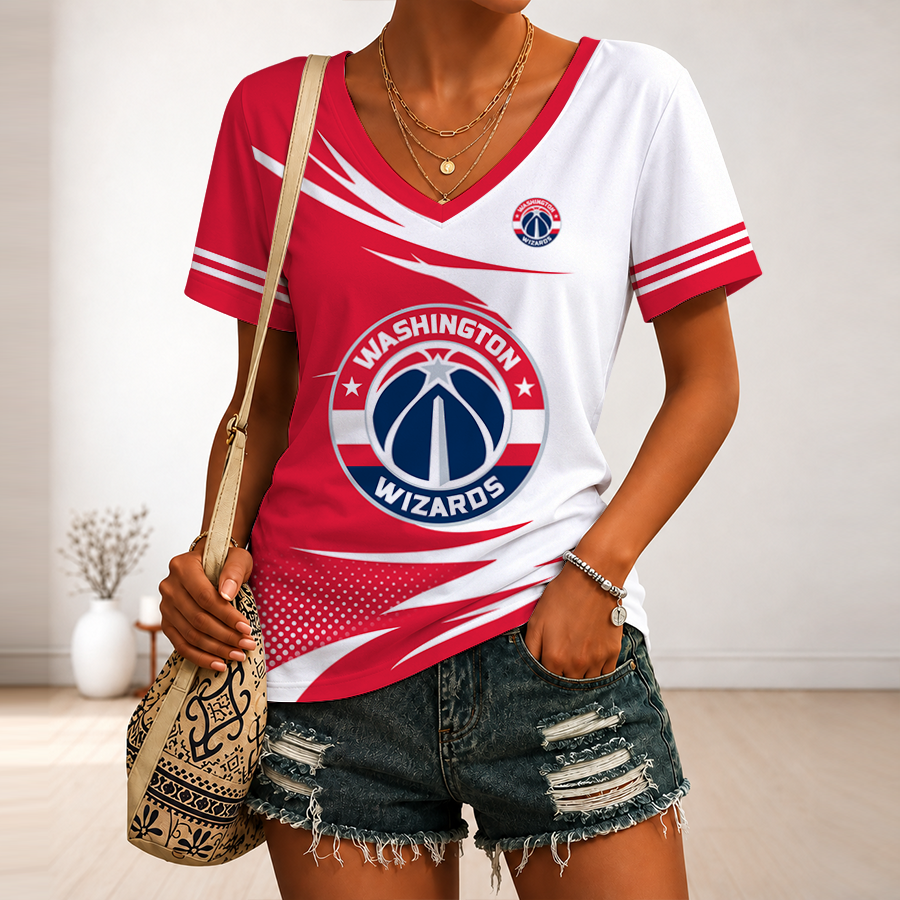 [HOT DEAL] NEW CUSTOMIZED NBA28 WWI WASHINGTON WIZARDS V-NECK FEMALE SHIRT