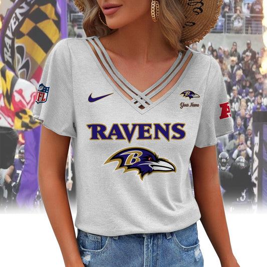 [TOUCHDOWN DEAL] NEW CUSTOMIZED NFL28 BTR BALTIMORE RAVENS V-NECK SHIRT