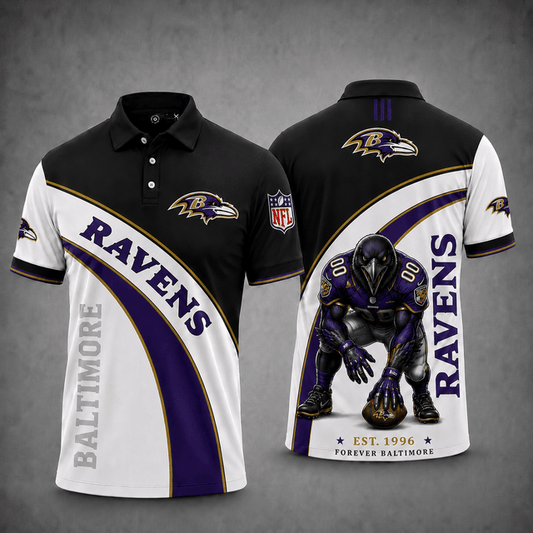 [TOUCHDOWN DEAL] NEW CUSTOMIZED NFL28 BTR BALTIMORE RAVENS POLO SHIRT