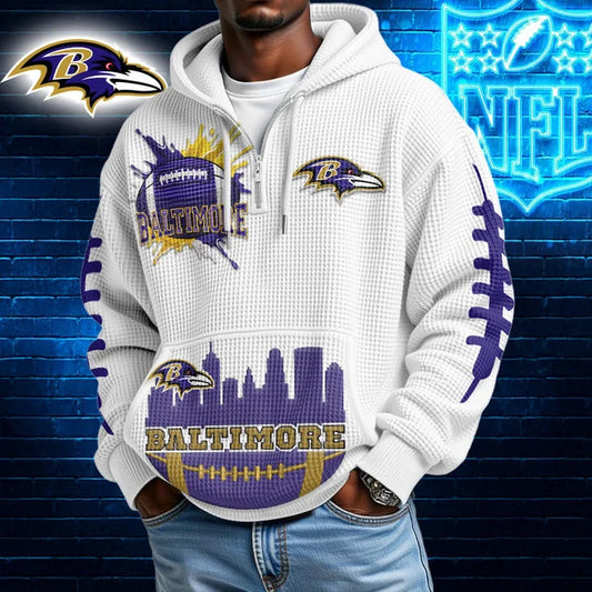 [TOUCHDOWN DEAL] NEW CUSTOMIZED NFL28 BTR BALTIMORE RAVENS WAFFLE FULL ZIP HOODIE
