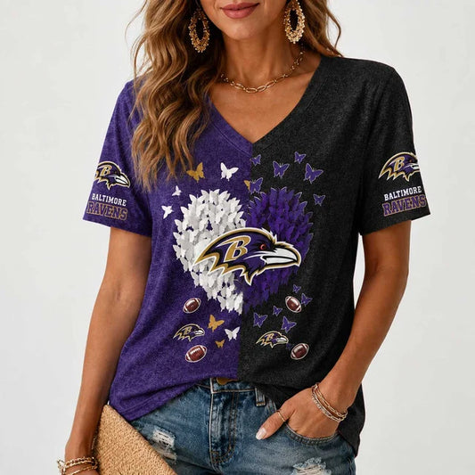 [TOUCHDOWN DEAL] NEW CUSTOMIZED NFL28 BTR BALTIMORE RAVENS V-NECK FEMALE SHIRT