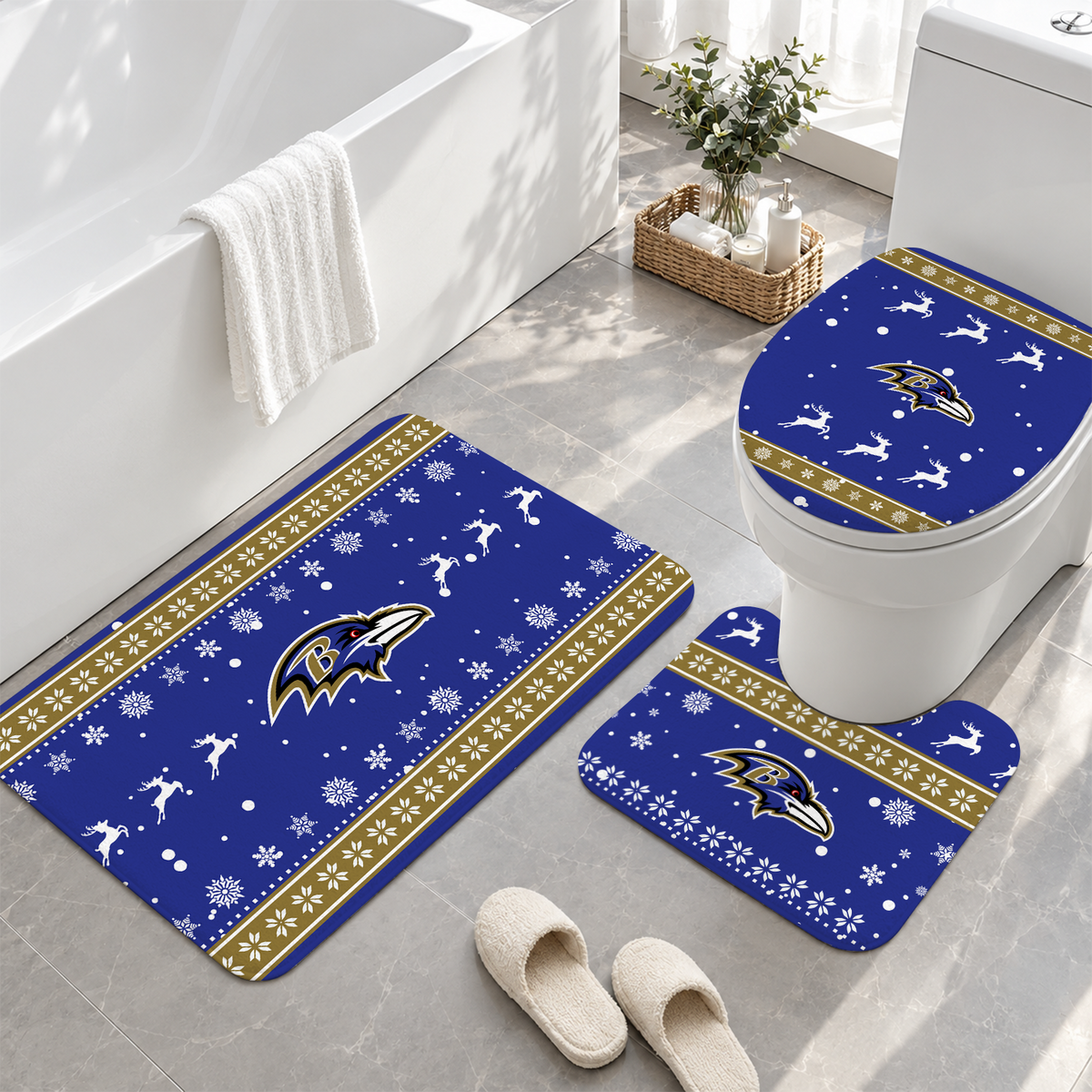 [TOUCHDOWN DEAL] NEW CUSTOMIZED NFL28 BTR BALTIMORE RAVENS 3-PIECE BATHROOM RUG SET