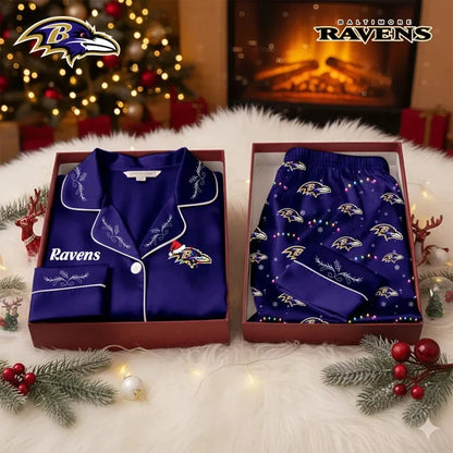 [TOUCHDOWN DEAL] NEW CUSTOMIZED NFL28 BTR BALTIMORE RAVENS LONG-SLEEVE PAJAMA SET