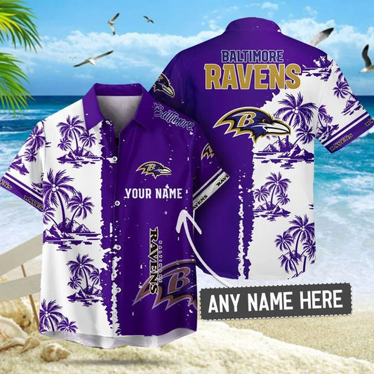 [TOUCHDOWN DEAL] NEW CUSTOMIZED NFL28 BTR BALTIMORE RAVENS UNISEX HAWAIIAN SHIRT & SHORTS SET