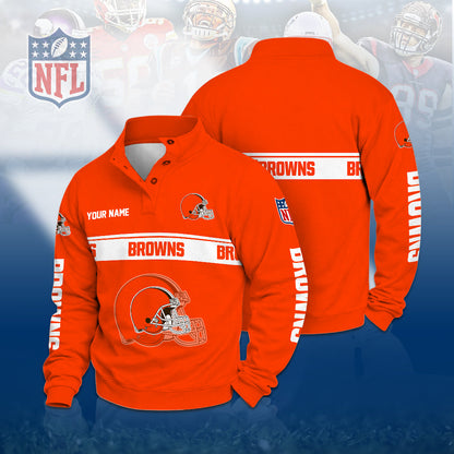 [TOUCHDOWN DEAL] NEW CUSTOMIZED NFL29 CLB THE BROWNS QUARTER-BUTTON STAND-COLLAR SWEATSHIRT