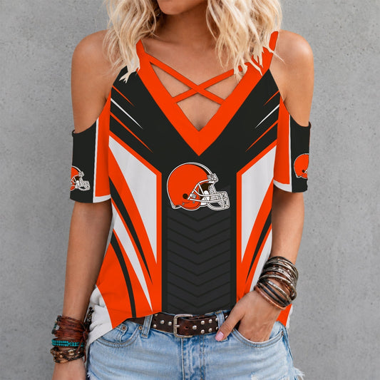 [TOUCHDOWN DEAL] NEW CUSTOMIZED NFL29 CLB CLEVELAND BROWNS CRISS CROSS V-NECK TOP
